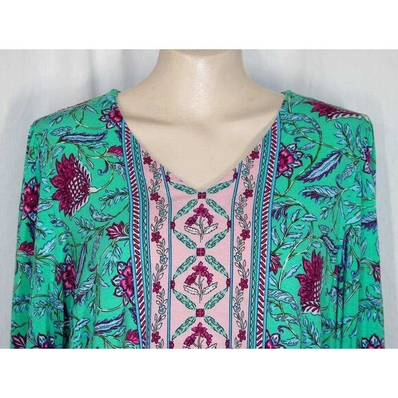 Belle Boho Kim Gravel M Colorful Exotique Border Print Stretch Rayon Knit Top - Picture 4 of 6